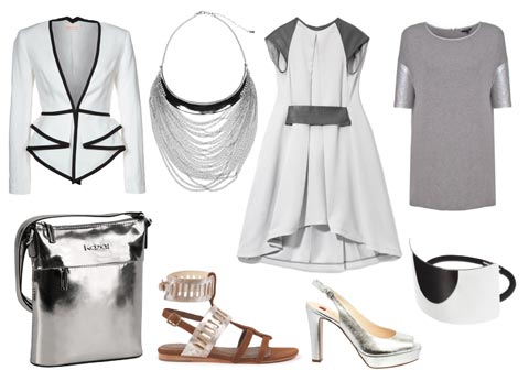 trendy moda, trendy na lato, srebrne ubrania, metaliczne ubrania