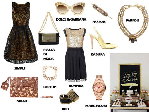 złote ubrania i dodatki